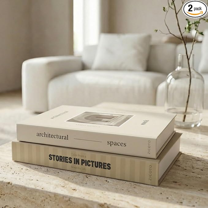 Beautiful Decorative Books - Set of 2 Boxes Enhance Your Coffee Table, Bookshelf or Mantel Decor - Aesthetic Fake/Faux Books for Modern Home Decoration, Photo Storage and as a Keepsake Box