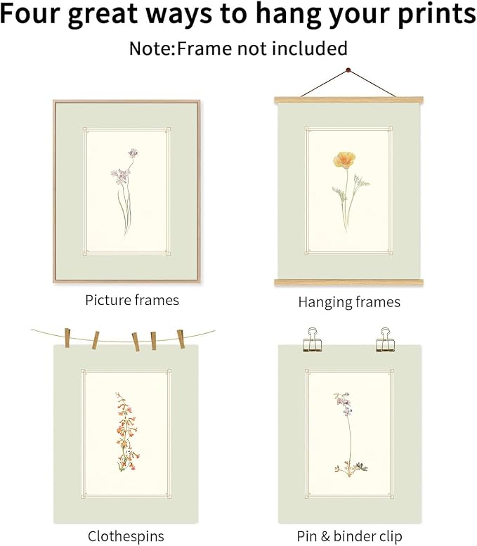 KBKBART Mint Green Floral Wall Art Set of 6 Unframed, Minimalist Abstract Flower Prints Watercolor Botanical Wildflower Wall Decor Canvas Painting, Boho Wall Decor for Bathroom, Living Room
