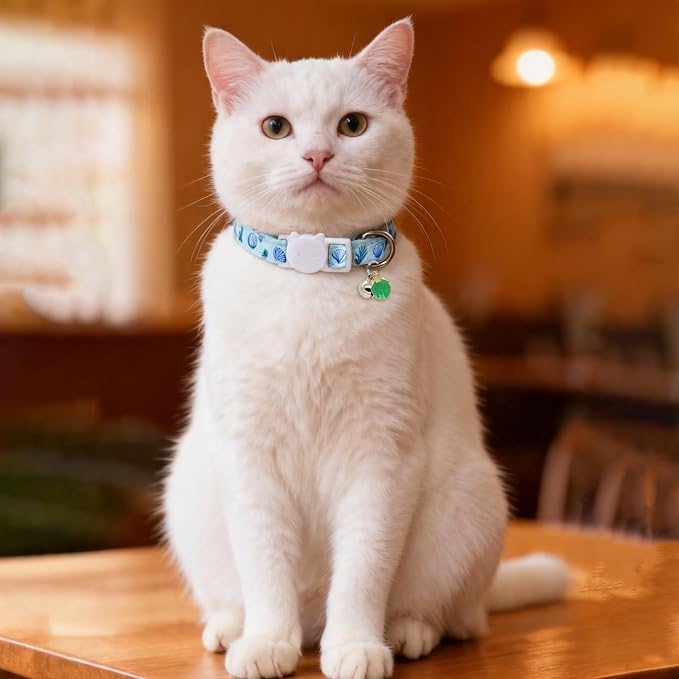 Cat Collars for Girl Cats & Boys, 2 Pack Soft Cotton Breakaway Collar with Removable Bell and Cute Charms, Adjustable Safety Pet Necklace, Seashell
