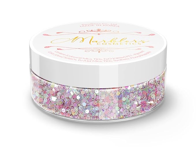 MARBLERS Mixed Shaped Face & Body Glitter [Pink] 0.18oz (5g) | Chunky | Chopped | Flake | Non-Toxic | Vegan | Cruelty-Free | Festival, Rave & Party Makeup | Eye, Hair, Nail Polish, Eyeshadow