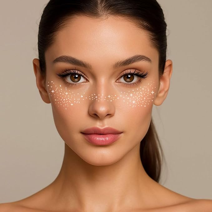 6Pcs Glitter Freckles Face Tattoo - 6.14x1.97 inch Silver Sparkle Freckles for Silver Face Glitters Makeup - Faces Stickers for Women Christmas Glitter Make Up
