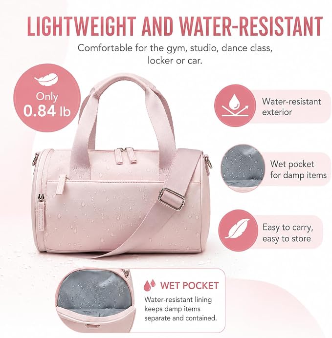 BTOOP Mini Gym Bag for Women, 12-Inch Small Duffle Bag with Wet Pocket and Coin Purse, Lightweight Water-Resistant Workout Bag for Yoga, Pilates, Dance and Travel (Pink)