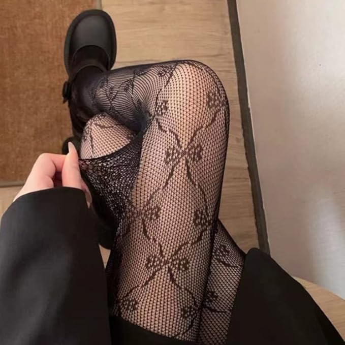 Girls Fishnet Stockings for Princess Dress High Waist Mesh Tights Cute Pattern Knit Socks
