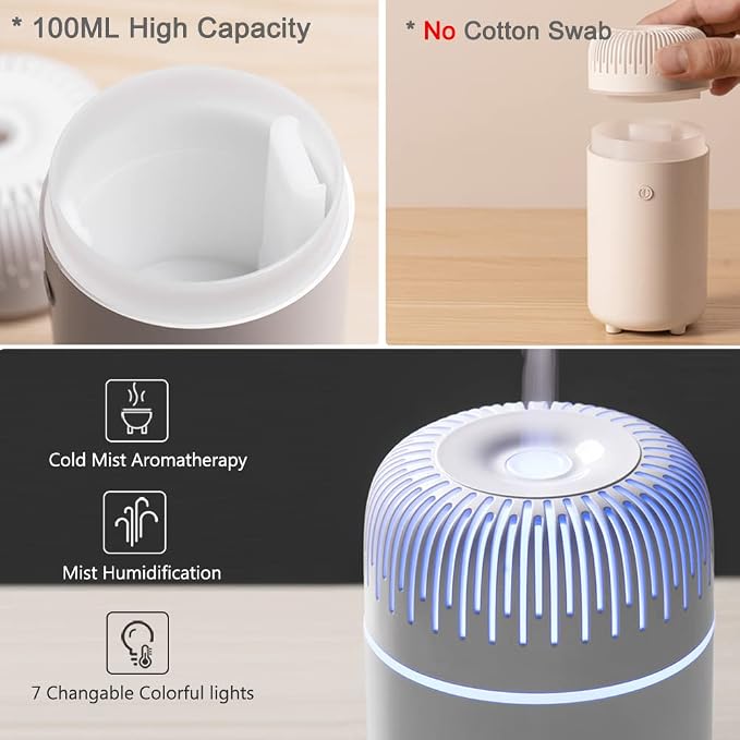 Car Diffuser Humidifier USB Aromatherapy Essential Oil Air Freshener USB Cool Mist Mini Portable Diffuser for Car Home Office Bedroom (Black)