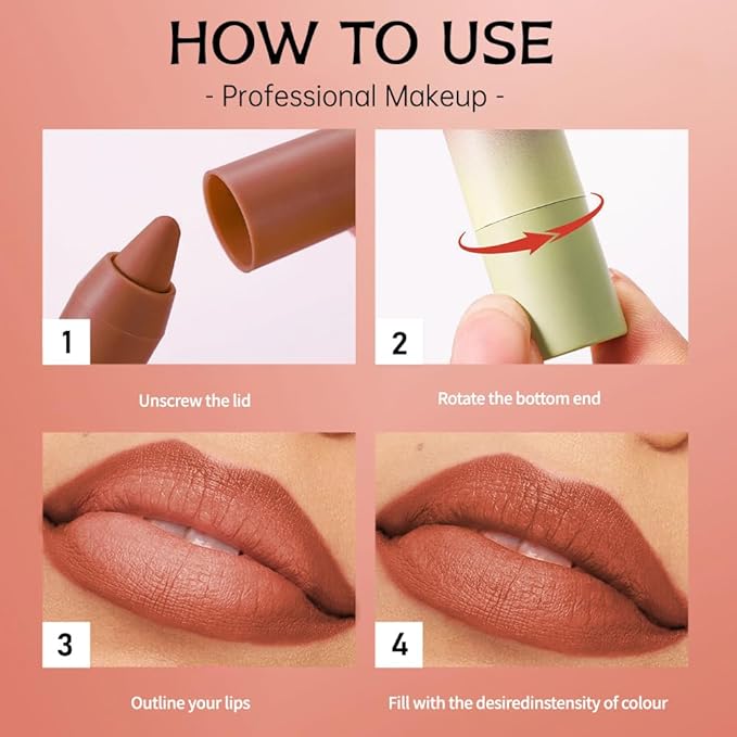 Chestnut Brown Matte Lip Liner Pencil – Smooth & Moisturizing Lip Pencil for Precise Contour, Rich Color Payoff, Lightweight Everyday Lip Makeup, Twist-Up Design,08#