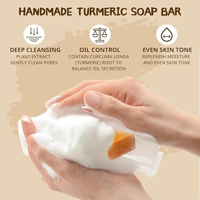 Turmeric Soap for Spots Remover, Honey Glow Lemon Turmeric Kojic Soap Bar for Face and Body, Natural Handmade Tumeric Soap Smooth Skin, Deep Cleansing for Men & Women