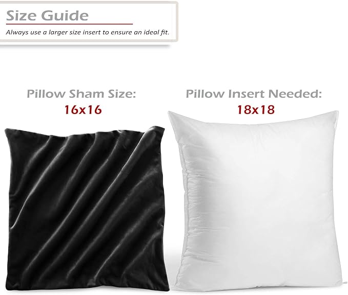 Nestl Throw Pillow Inserts Pack of 2 with Velvet Soft Solid Decorative Square Throw Pillow Covers Set for Sofa Couch Car Bedroom, 18X18 Throw Pillows Inserts with 16x16 Washable Cushion Covers, Black