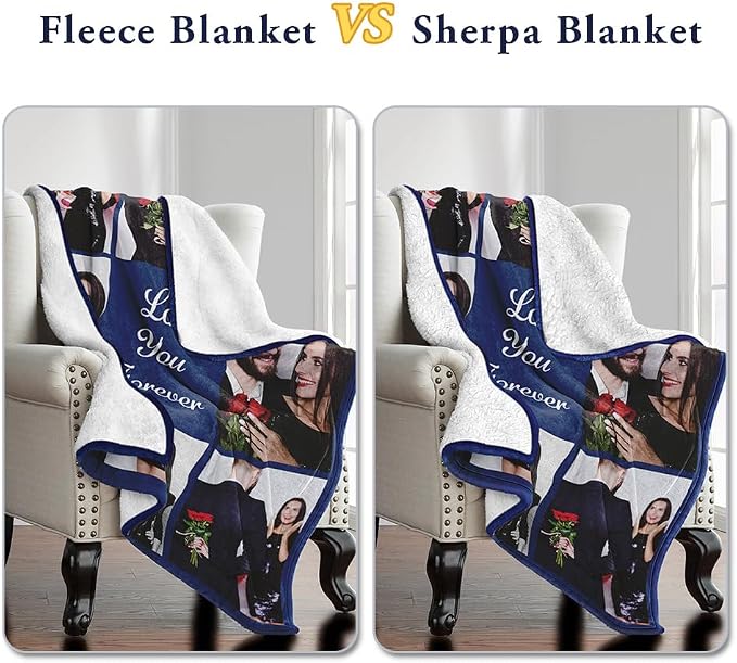 Ships Next Day, Custom Sherpa Fleece Blanket with Photos Text Soft Warm Custom Blanket Personalized Couples Gifts for Boyfriend Girlfriend Customized Picture Blanket Gifts for Christmas Valentines Day