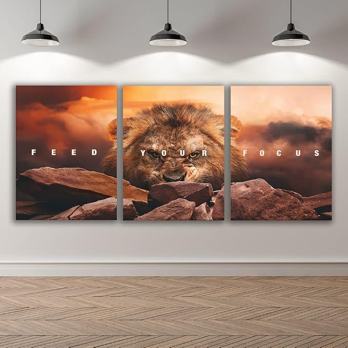 Motivational Wall Art Inspirational Wall Art 3 Pieces Canvas Poster Wall Painting Lion Artwork for Living Room Bedroom Home Decor Prints Pictures Office Wall Decor Framed Ready to Hang 60''Wx 28''H