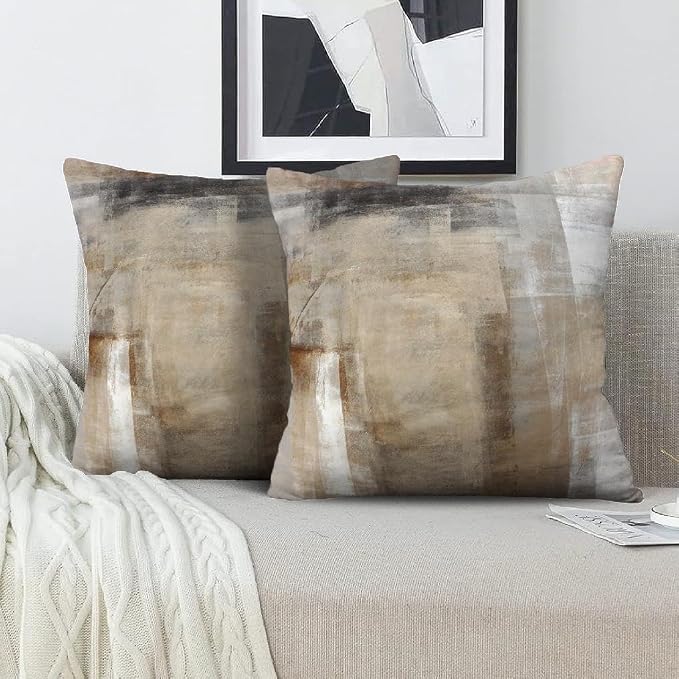 Throw Pillow Covers 18x18 Set of 2 Beige and Grey Art Throw Pillow Covers Soft Decorative Couch Pillow Covers for Home Living Room Bedroom
