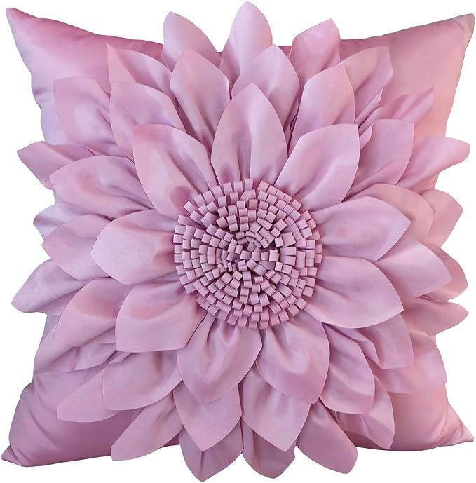Purple Accent 3D Flower Decorative Throw Pillow Covers for Bed Sofa Couch | Bella's Giftshop Handmade Sunflower Floral Pillow Cases Living Room Bedroom Decor, Standard Size 18x18 Inch