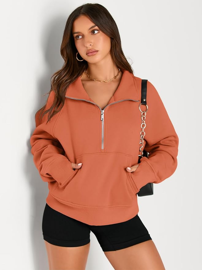 AUTOMET Womens Sweatshirts Half Zip Fleece Pullover Fall Outfits | Fall Fashion Clothes 2026,Cropped Sweatshirts,Cute Y2k Tops,Quarter Zipper Sweater,Winter Loungwear Outfits