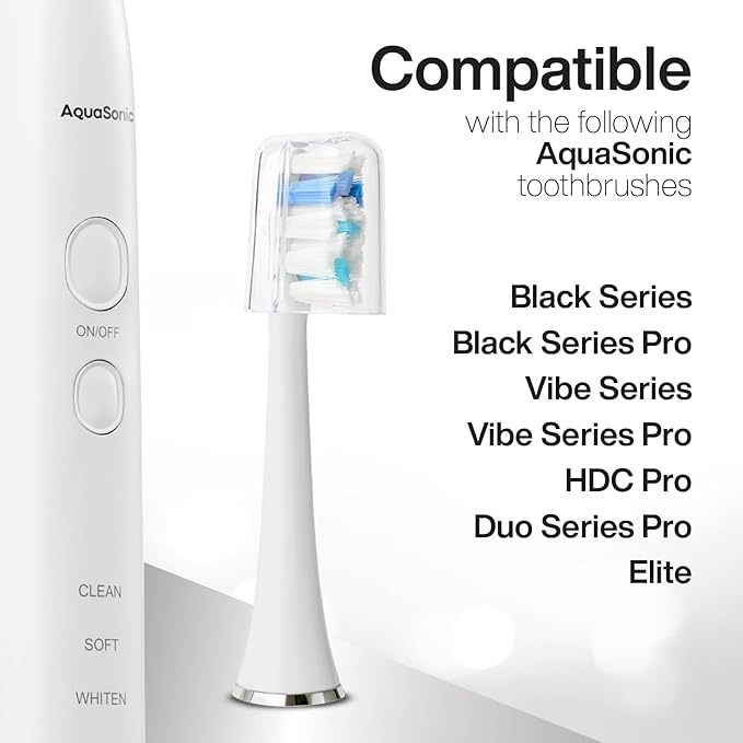AquaSonic Genuine Proflex Replacement Brush Heads | ADA Accepted | for Whiter Teeth & Gum Care | Compatible with Many AquaSonic Toothbrush Handles (3 Pack White)