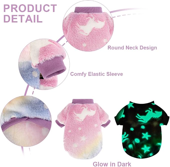 Dog Sweater Glow in The Dark Girl Pink Small Fleece Clothes Winter Soft Thickening Warm Puppy for Dogs Boy Teacup Yorkie Chihuahua (XXS,Pink)