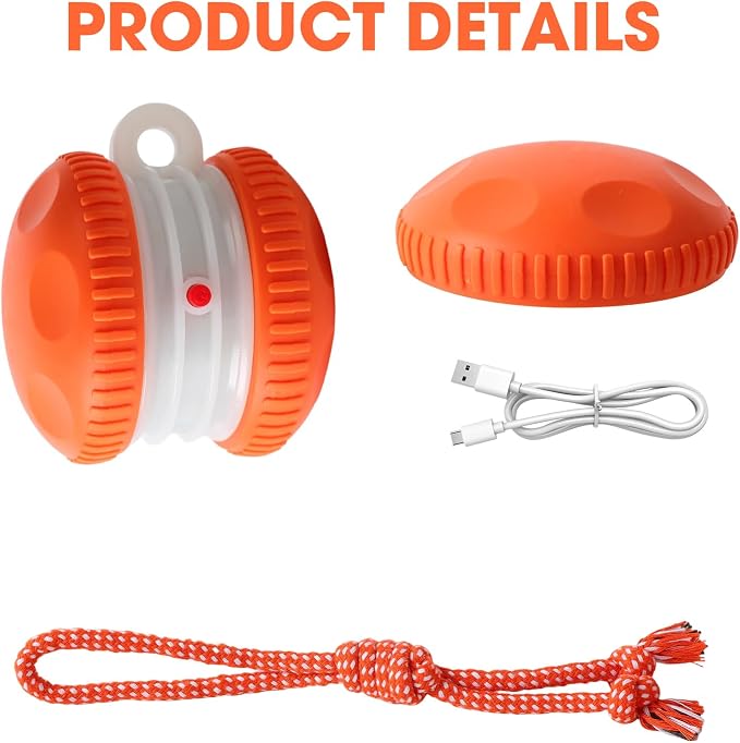 Interactive Dog Toy,Random Path Automatic Electric Rolling Toy with Rope,Motion-Activated Dog Stimulation Toy for Chewing and Playing,Boredom Relief,for Small Medium Large Dogs (Orange)