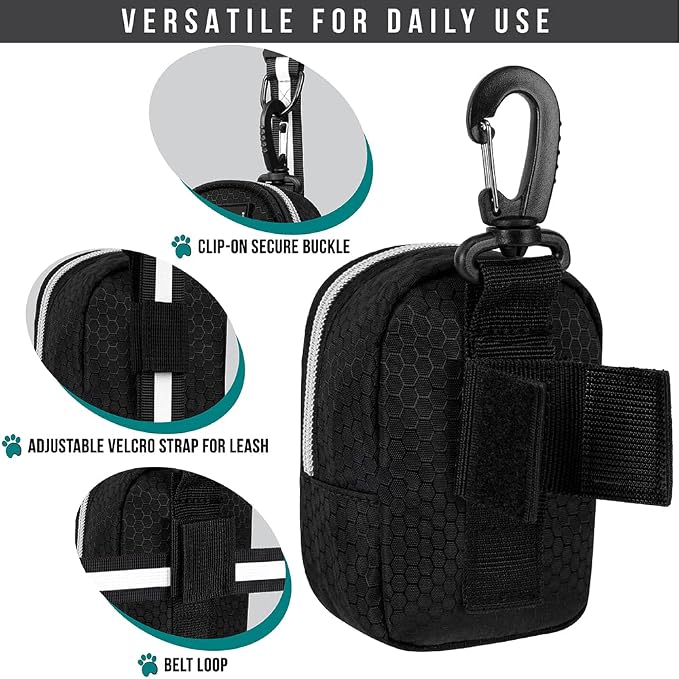 PetAmi Dog Poop Bag Holder for Leash, Waste Bag Dispenser Pet Pouch, Black