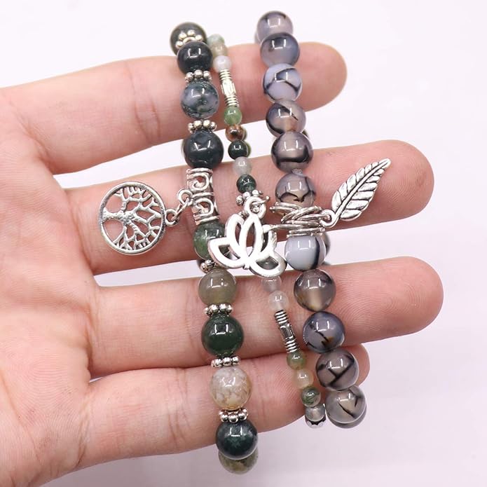 UEUC Tree of Life Yoga Healing Stone Bracelets,Multilayer Lotus Chakra Stone Reiki Bracelet Sets,Anxiety Crystal Natural Stone,for Women Stress Relief