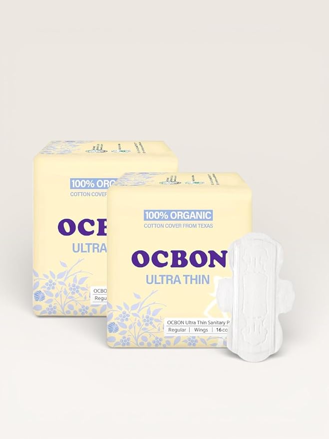 OCBON Unscented Ultra Thin Sanitary Pads (32 Count, Regular) – Organic Cotton Feminine Pads with Wings for Women, Super Absorbent & Soft, Period Protection, Hypoallergenic
