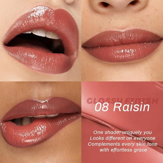 Kaely 2Pcs Honey Lipstick Tinted Lip Balm, Hydrating Shine Lipstick for Women Dry Lips, Moisturizing Nourishing Glossy Lip Gloss Stain Makeup, Sheer Lightweight, Vegan, 00+08 Raisin