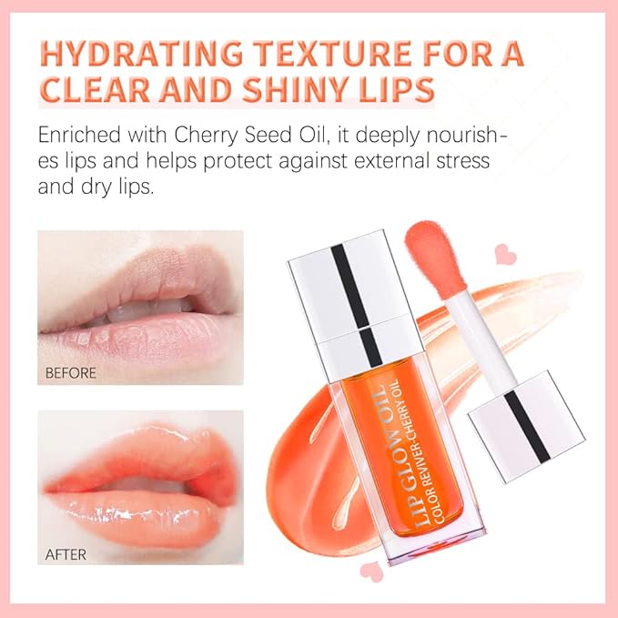 GECOMO Hydrating Lip Glow Oil, Lip Oil Gloss Transparent Toot Tinted Nourishing Long Lasting Repairing Lightening Lip Lines (ROSEWOOD) 0.2 OZ