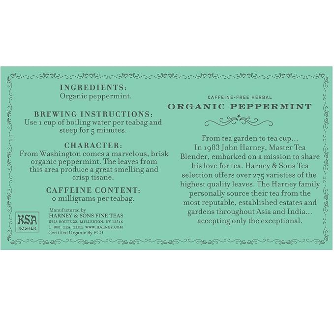 Harney & Sons Organic Peppermint Tea 1.76oz/50g (50 Tea Bags)