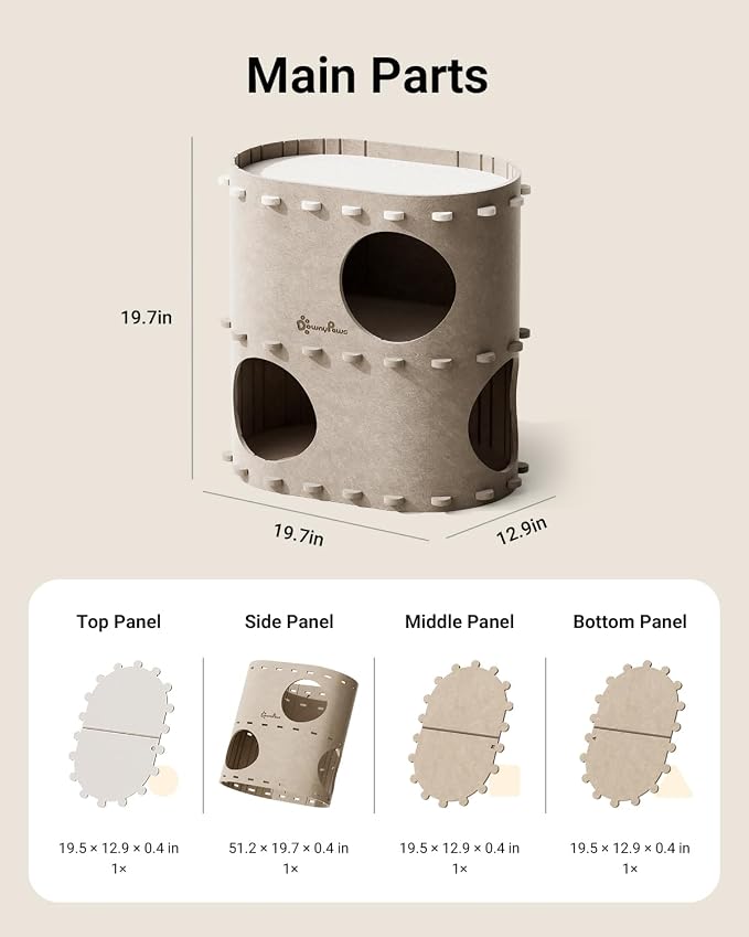 DownyPaws Cat House for Indoor Cats, 2-Storey Cat Bed Cave, Cream | Cat Hideaway Enclosed Bed,Cave Hideout Fort,Kitten Houses for Large Cats,Hide Box Bed Multicats Scratch Resistant
