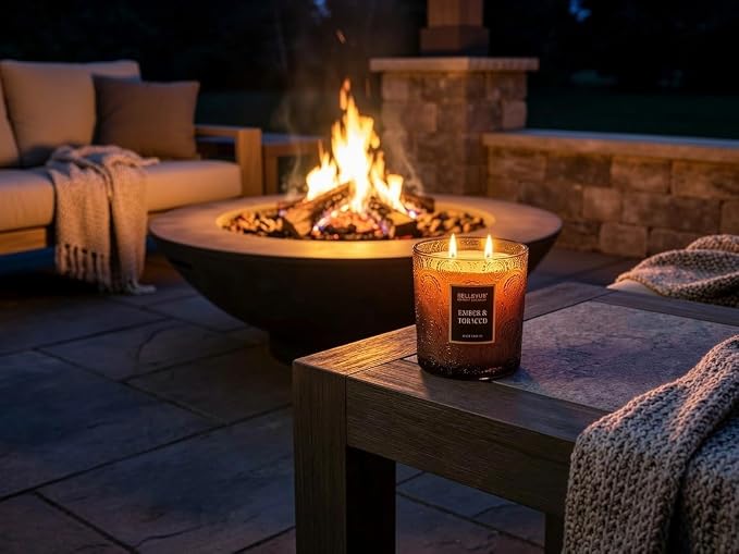 Bellevue Luxury Candles, 12 OZ Soy Blend Candle, Embossed Glass, Fragrances formulated with Essential Oils, Home Fragrances, Scented Candles Gift Set ǀ Scent: Ember & Tobacco