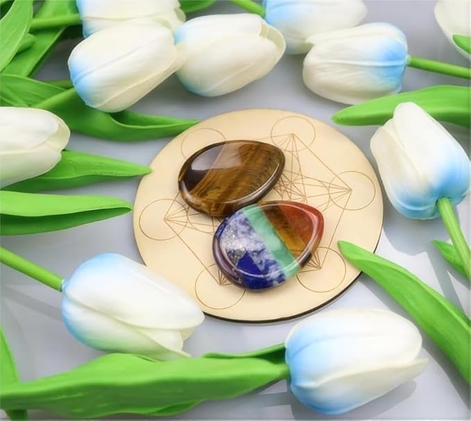 QINJIEJIE Crystal Thumb Worry Stone for Anxiety Healing Crystals Chakra Stones Tiger's Eye Water Drop Palm Worry Stones Meditation Crystal Stress Relief Items Gift for Him Stocking Stuffers 2PCS
