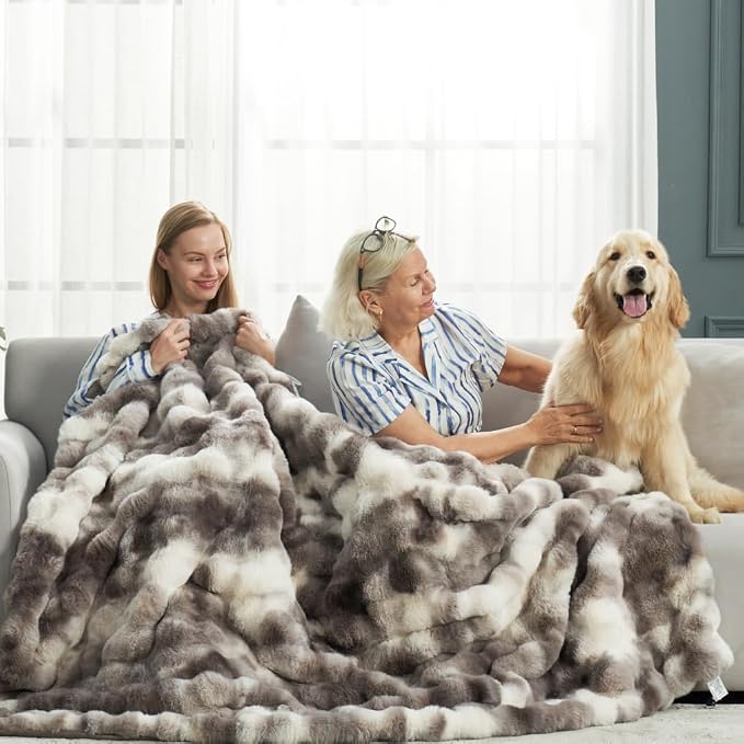 Cozy Bliss Faux Fur Throw Blanket for Bed King Size, Fuzzy Soft Plush Thick Bubble Blanket for Sofa Bedroom Living Room, 108 * 90 Inches Tie Dye Taupe