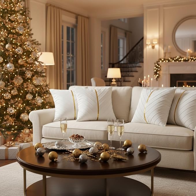Velvet Throw Pillow Covers 24x24 inch Pack of 2 Gold Decor White | Soft Solid Pillow Covers,Modern Luxury Home Decor,for Couch Chair Sofa Bedroom Livingroom,Hidden Zipper,Ideal Gift,Easy Care