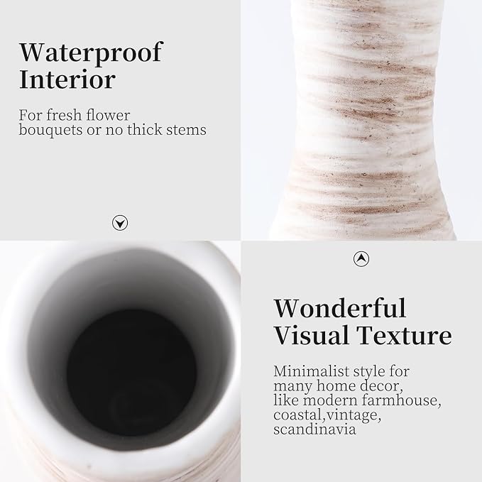 ALMA 13" Small Skinny Ceramic Vase, Thin Boho Flower Vase for Table Decor | White & Brown Modern Vase Home Decor, Perfect for Living Room,Coastal Bedroom and Tabletop Styling, Giftable Small Vase