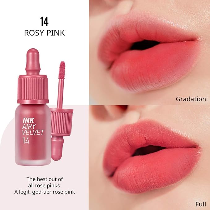 Peripera Ink Airy Velvet Lip Tint | High-Pigmentation, Lightweight, Soft, Moisturizing, Not Animal Tested(014 ROSY PINK)