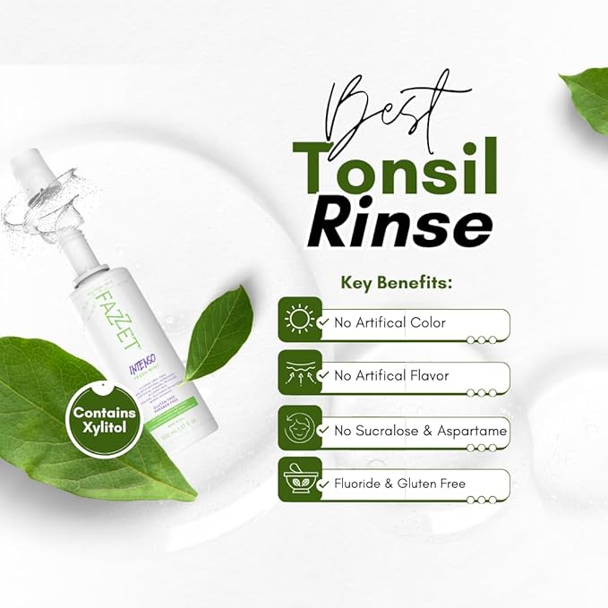 FAZZET Intenso Fluoride Oral Rinse – Soothe Tonsils, Combat Bad Breath – Alcohol, Gluten, and Paraben Free Mouthwash – Fresh Mint Flavor