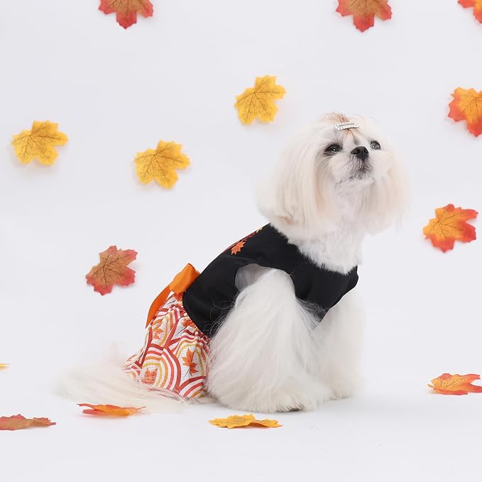 CuteBone Dog Mesh Dress Thanksgiving Puppy Sundress Pet Outfit Summer Fashion for Small Dogs Girl Cat Clothes