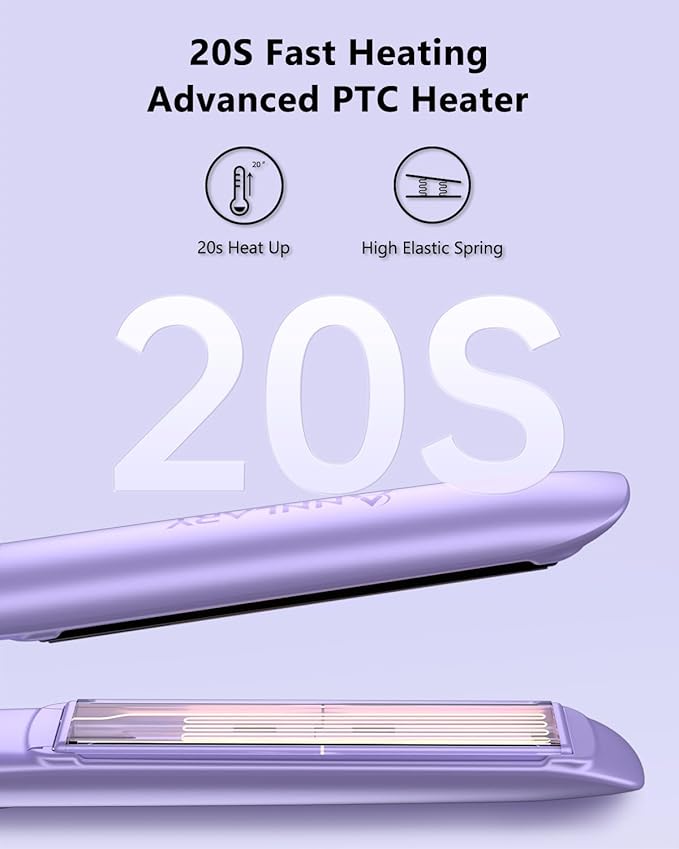 Annlary Hair Straightener 1 Inch Flat Iron and Curler 2 in 1 Titanium Ceramic Ionic Dual Voltage Straightener with Heat-Resistant Silicone, for Less Frizz, Shinier & Smoother
