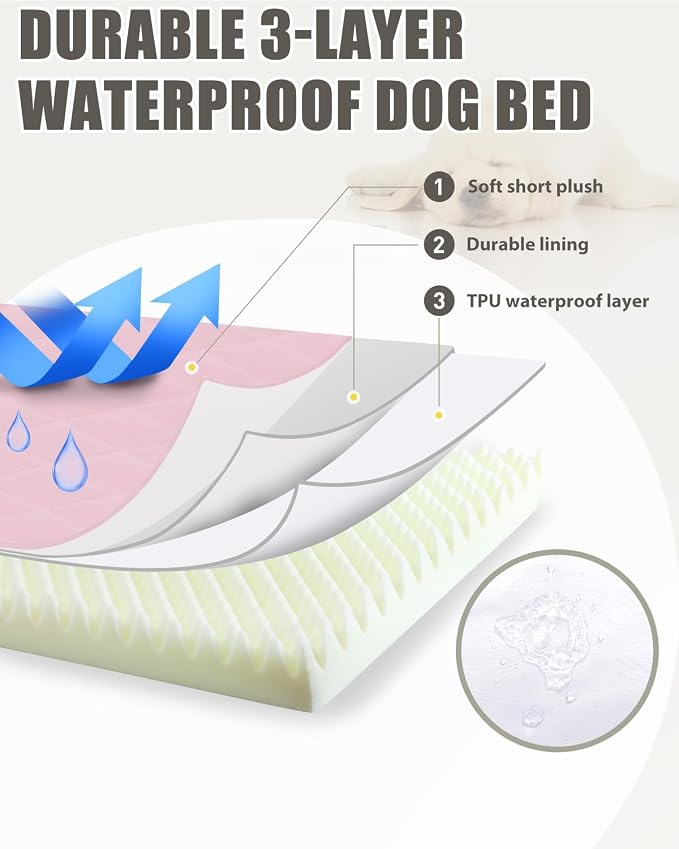 NUPIDA Orthopedic XXL Dog Beds for Crate with Washable Cover, 47x29, Pink | Egg-Crate Foam, Cozy Velvet Pet Mattress, TPU Waterproof Layer, Comfy Support, Anti-Slip Base Extra Large Breeds up to 90lbs