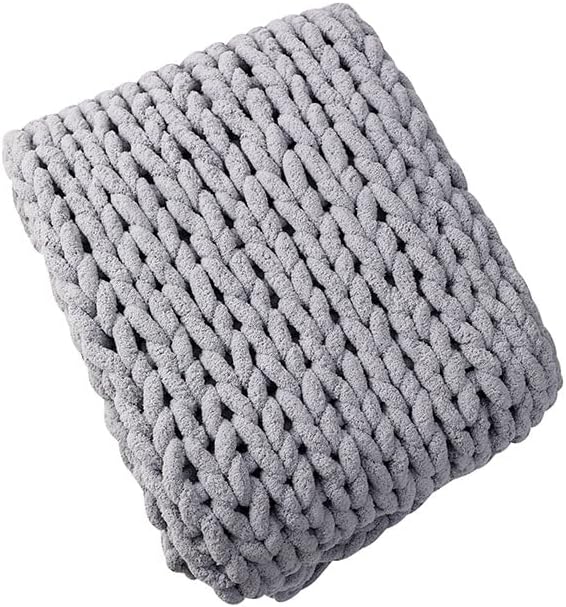 Soft Chunky Knit Throw Blanket for Couch, Cozy Warm Knitted Blankets | Hand Knit with Jumbo Chenille, Lightweight Warm Fluffy Decor for Women, Mom, Her & Girls, Sofa, Chair, Bed, 48"x71" (Gray)