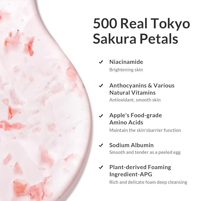 Kustie Cherry Blossom Petal Body Wash with Real Sakura Extract & Niacinamide - Hydrates & Softens Skin with Hyaluronic Acid - Antioxidant-Rich, Free From Parabens, Sulfates & Phthalates, 16.9 Fl Oz