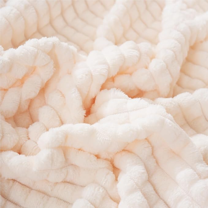 Puncuntex Fleece Blanket Cream White 108"×90" with Square Grid Design | Super Soft Plush Cozy Flannel Throw Blanket Luxury for Couch Sofa Chair