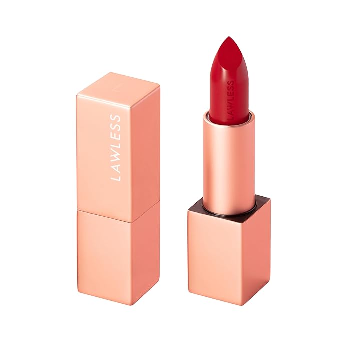 Lawless Women's Forget the Filler Lip-Plumping Line-Smoothing Satin Cream Lipstick, Whos That Lady, Red, 0.1 Ounce