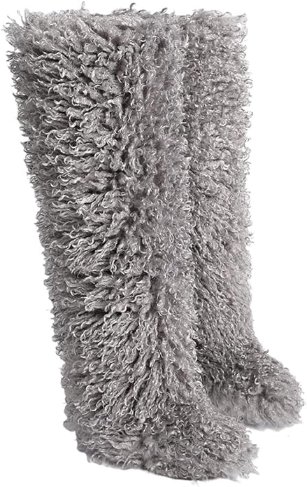 SWEETHEART BEAUTY Thigh High Shagy Teddy Fur Boots, 29 Inch Over the Knee Length Fluffy High Boots, Tall Furry Shoes For Women