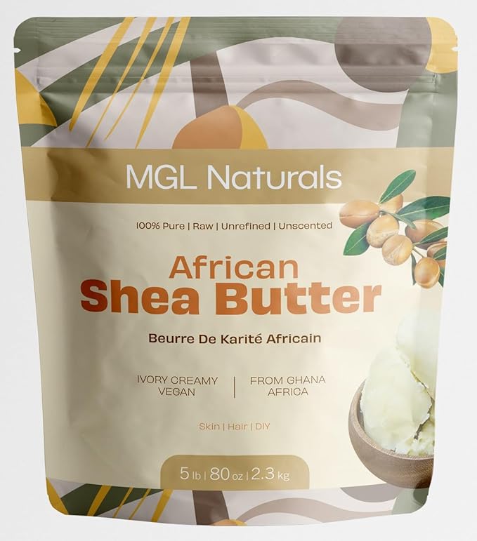 MGL Naturals Raw African Shea Butter Ivory 5 lb, 100% Pure and Unrefined. Nourish and moisturize skin and hair. Use alone or DIY recipes. From Ghana, West Africa. (5 lb)