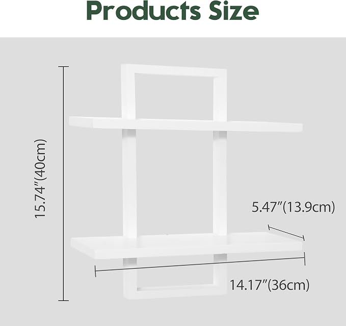 Floating Shelves for Wall,Decorative Wall Shelves Black,Plants Shelf Framed | Square Wall Decor,Art Sconces Artificial Vases Hanging Storage Shelf for Bathroom Living Room Modern,Wood,2 Tier,2 PCS,White