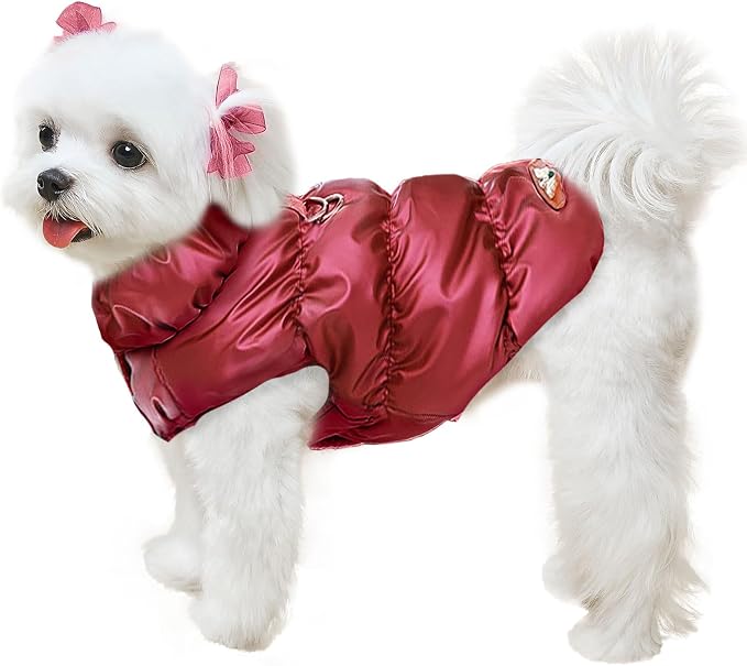 ABRRLO Winter Warm Dog Jacket for Small Medium Dogs Cat Cold Weather Coats with Harness Paded Dogs Fleece Vest Waterproof Windproof Dog Snow Jacket Pet Puppy Clothes (Wine red,M)