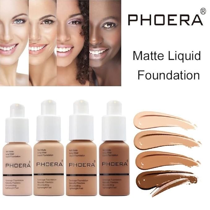 PHOERA Foundation, Flawless Soft Matte Liquid Foundation Makeup for Women. (101# Porcelain)