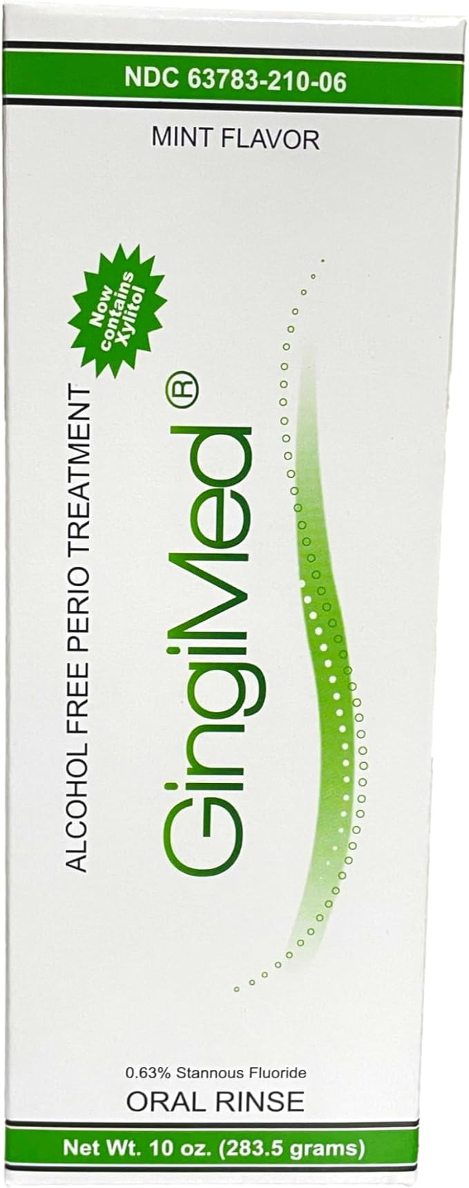 Gingi Med Mint Flavored .63% stannous Fluoride Dental Rinse, 10 Ounce Bottle. Indicated for Patients with Tooth Decay, Sensitivity, or gingival Bleeding.