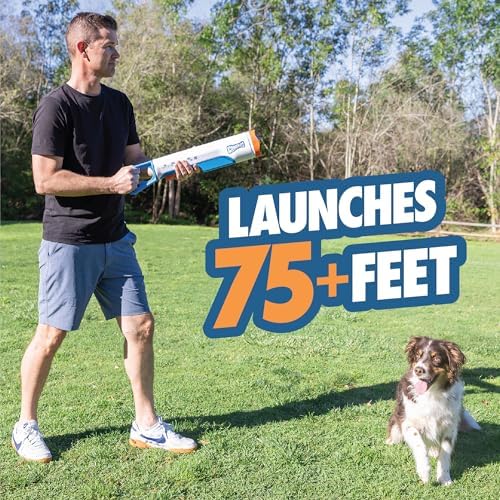 Chuckit! Max Cannon 24M Dog Ball Launcher for Fetch, 24-Inch Dog Fetch Toy and Interactive Ball Launcher, Works with Medium 2.5-Inch Balls, Includes 4 Balls