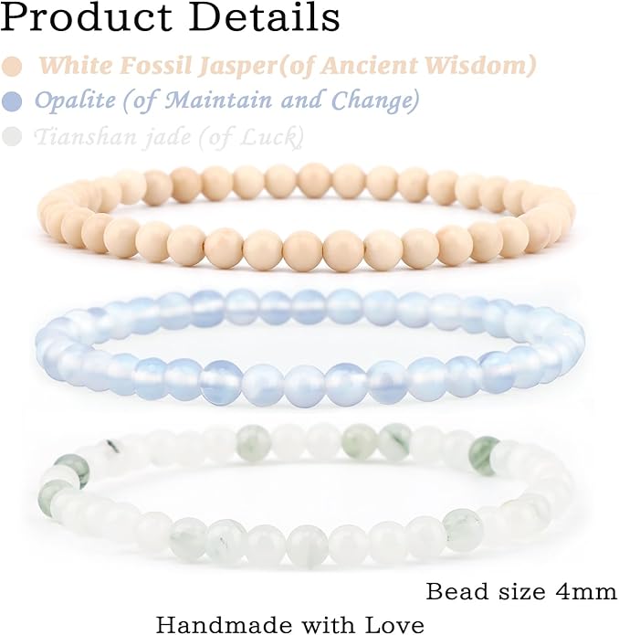 NCB 2.3-Piece 4mm Natural Crystal Gemstone Stretch Bracelets – Handmade Reiki Energy Healing Jewelry for Meditation,Yoga, Unisex