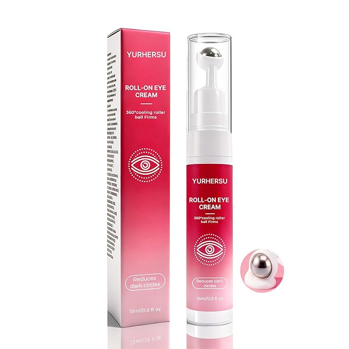 Roll-On Eye Cream with 360° Cooling Roller, Depuffing Gel with Collagen, Hydrating Under Eye Cream Reduce Puffiness, Dark Circle, Fine Lines & Bags, Moisturizing Treatment Serum, 0.5 Oz