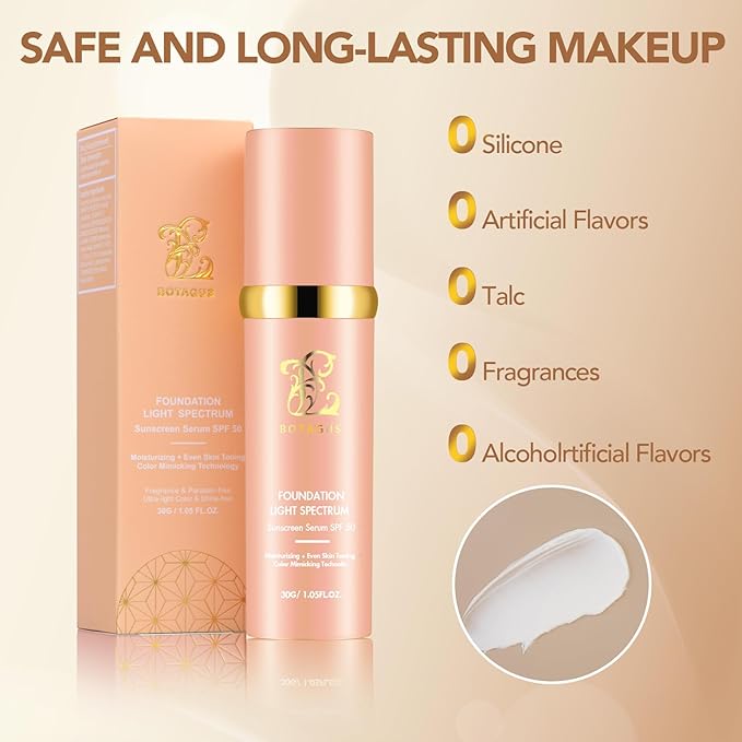 Match Cosmetics Foundation 4 in 1-Light Spectrum,4 in 1 Cosmetics Foundation Liquid with SPF 50+, Concealer Cosmetic Lightweight Makeup, Longwearing & Waterproof for Makeup